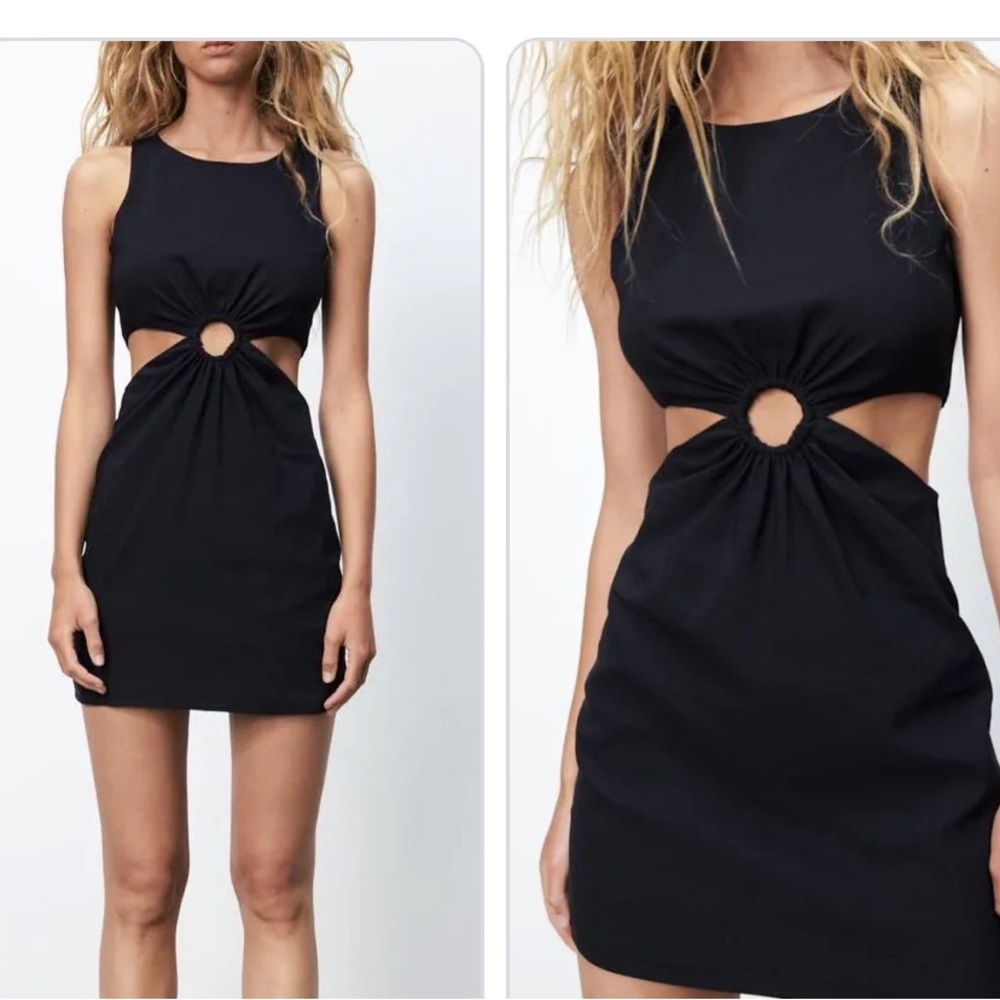 Zara black linen cut out mini dress